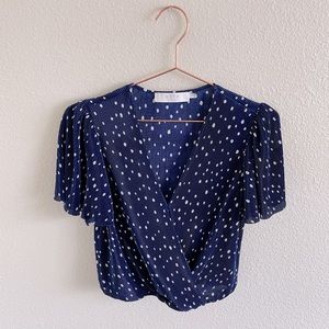 Blue & White V-Neck Shirt w/ Flowy Shoulders